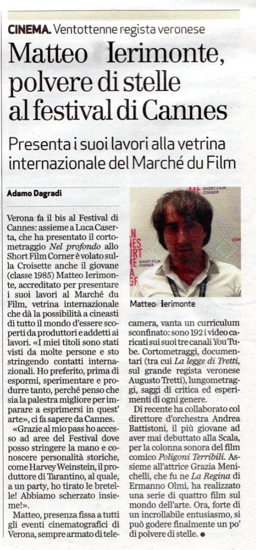 oggi è uscito un articolo di giornale che parla della mia esperienza qui a Cannes!